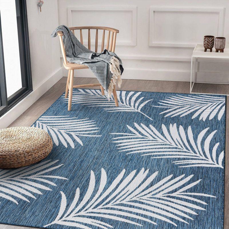 Navy Floral Synthetic 5' x 7' Easy-Care Rectangular Rug