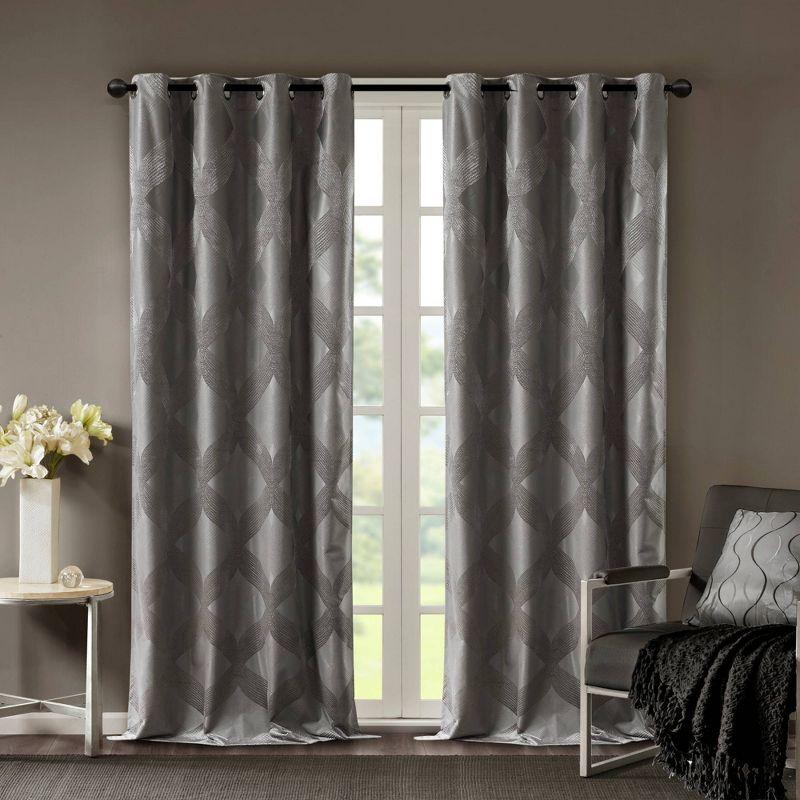 Charcoal Ogee Knitted Jacquard Blackout Curtain Panel