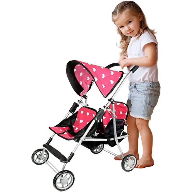 The New York Doll Collection My First Doll Heart Design Twin Stroller Pink