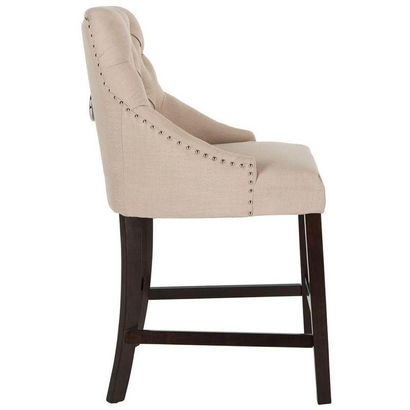 Eleni Tufted Wing Back Counter Stool (Set of 2) - BST6305 - Beige/Espresso - Safavieh