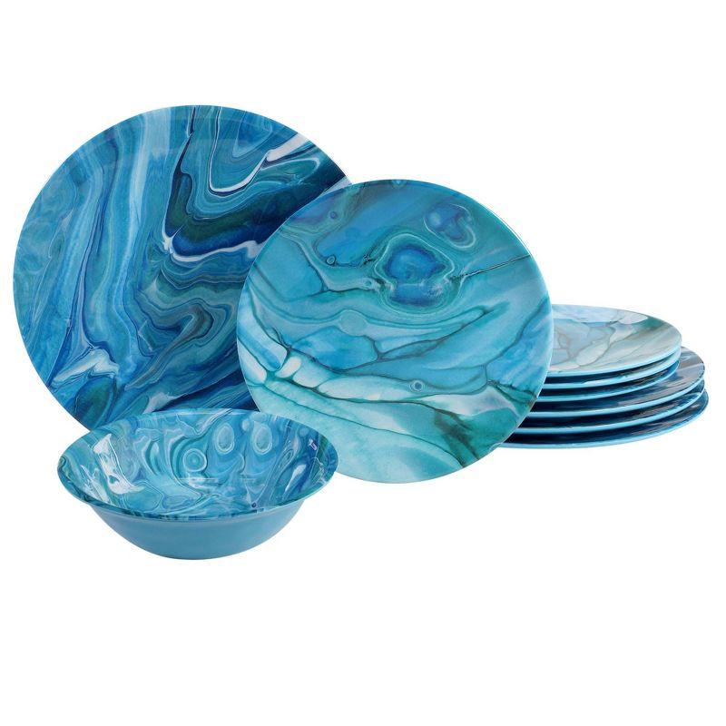 Blue Coastal Melamine Dinnerware Set, Service for 4