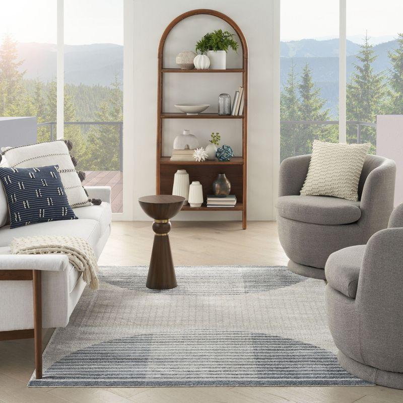 Nourison Astra Machine Washable Semi Circles Mid-Century Modern Indoor Rug Ivory Blue 4' x 6'