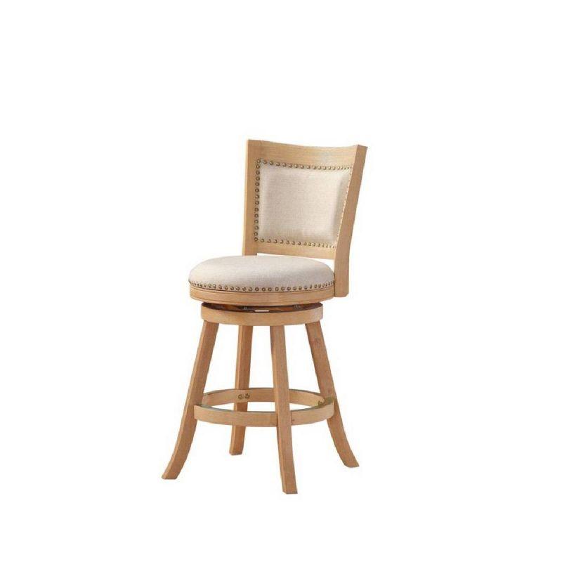 Boraam Melrose Distressed 24" Counter Height Barstool - Driftwood Crème: Linen Upholstery, Nailhead, Swivel, Wood Legs