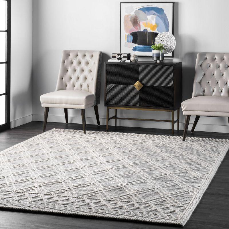 Gray Wool Handmade Trellis Pattern Area Rug, 3' x 5'