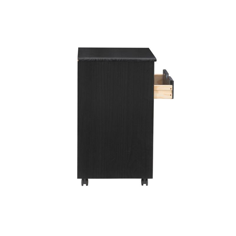 Cary Transitional 6 Drawer Solid Wood Contoured Handle Cut Out Wide Roll Cart Black - Linon: Pine Frame, Farmhouse Style, Portable Storage