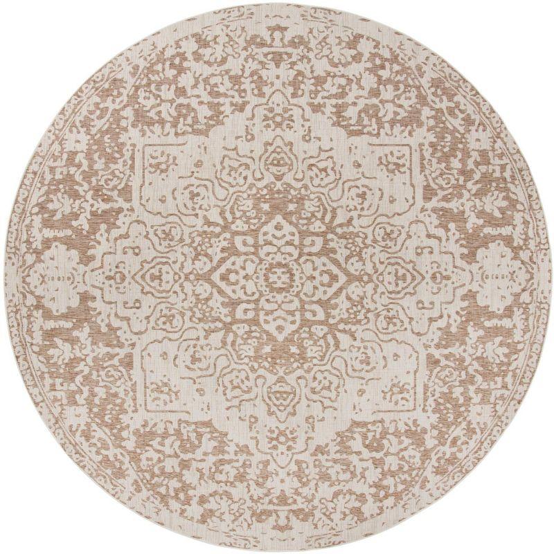 13 Ft Round Beige Brown Floral Synthetic Outdoor Rug