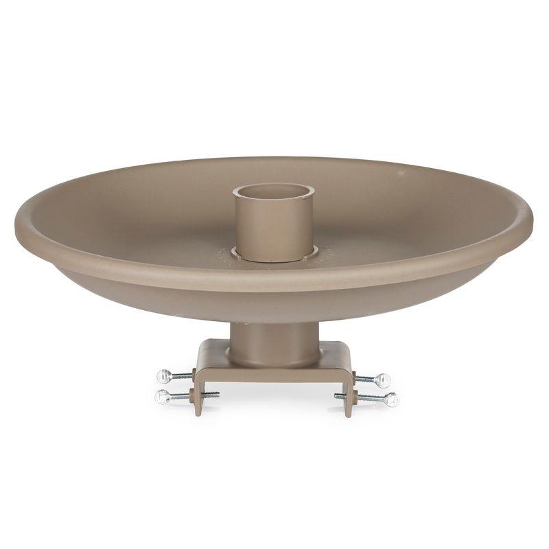 Tan Plastic Heated Birdbath with Deck Mount and Thermostat