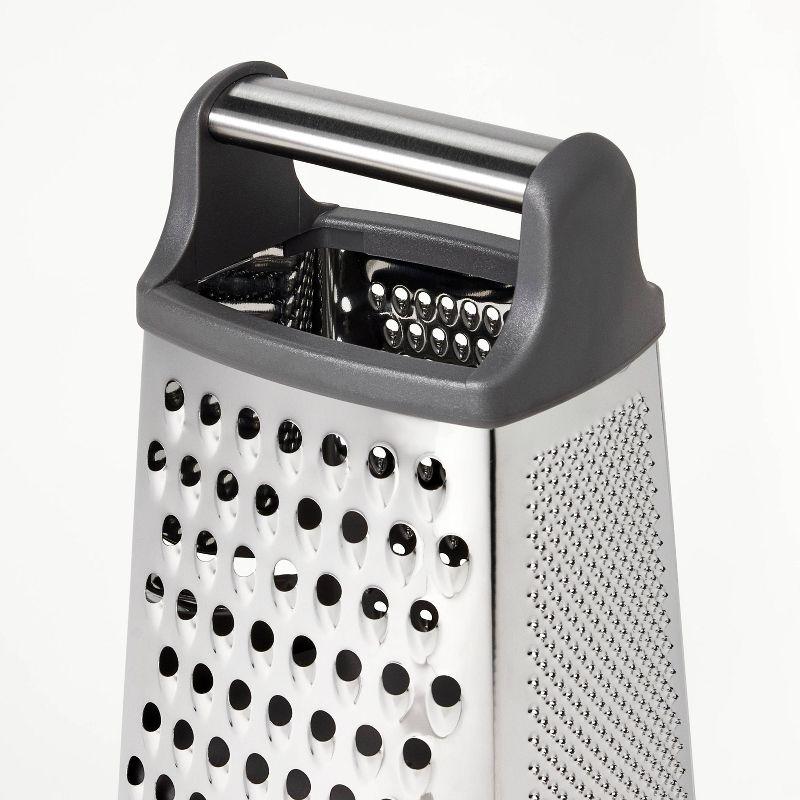 Stainless Steel Box Grater with Removable Bottom Container and Lid Silver/Gray - Figmint™: Cheese Grater Handheld, Dishwasher-Safe