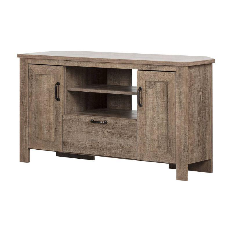 Weathered Oak Corner TV Stand with Cabinet