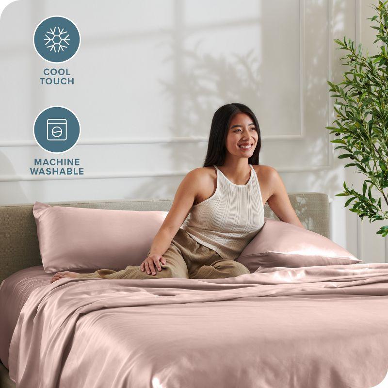 Twin XL Blush Luxury Poly Satin Sheet Set by Bare Home