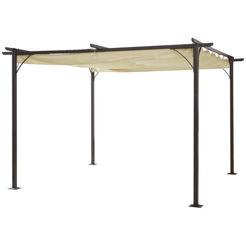 Outsunny 11.5' x 11.5' Retractable Pergola Canopy, UV Protection & Sun Shade for Garden, Grill, Patio, Backyard, Beige