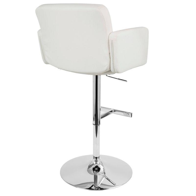 Adjustable White Faux Leather Swivel Bar Stool with Metal Base