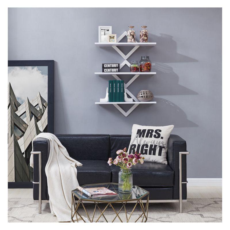 40" x 27.5" Three Tier Diamonds Shelving System White - Danya B.: Modern Laminated MDF, Includes Mounting Hardware