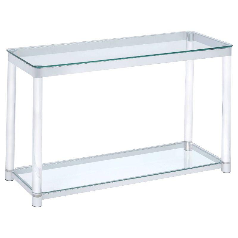 Chrome and Clear Glass Sofa Table with Storage Shelf