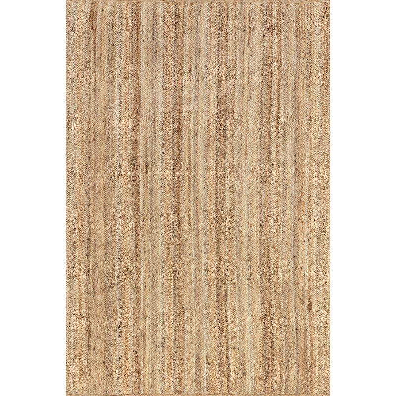 Nuloom 8 Square Rigo Jute Hand Woven Indoor Area Rug, Natural, Solid Farmhouse Design, Natural Fiber Bedroom, Living Room, Kitchen,