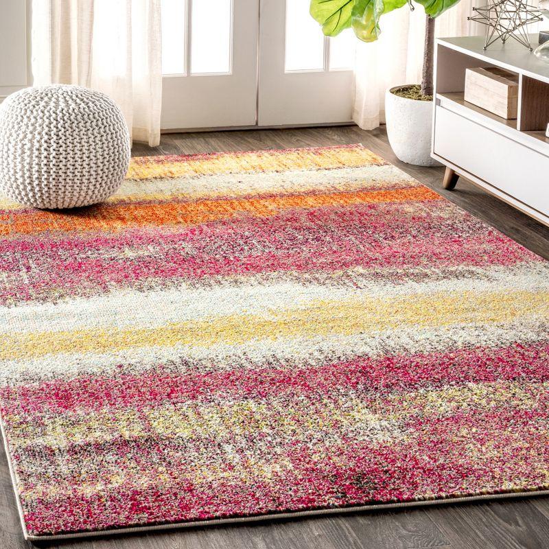 Contemporary Cream and Pink Abstract Flat Woven Area Rug