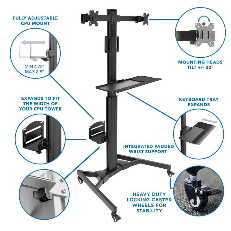 Mount-It! Adjustable Mobile Standing PC Workstation & Computer Cart with Adjustable Keyboard Tray and CPU Holder | Fits Monitors 13 to 32 in.