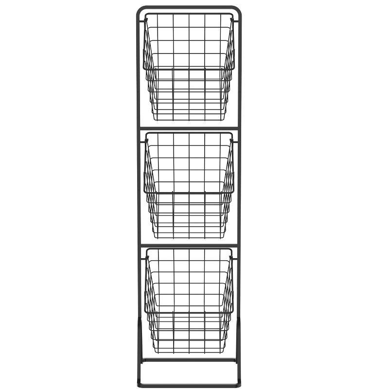 Oceanstar 3-Tier Metal Wire Storage Basket Stand with Removable Baskets – Black