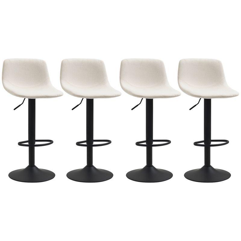 HOMCOM Adjustable Bar Stools Set of 4, Swivel Bar Height Chairs Barstools Padded with Back for Kitchen, Counter, and Home Bar, Cream White