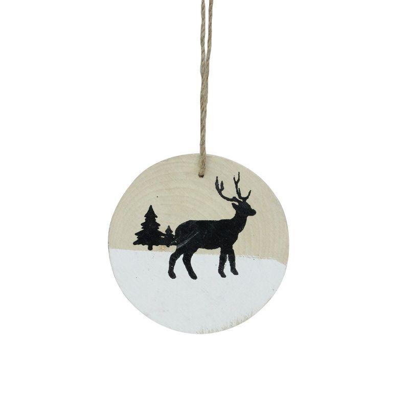 Northlight Winter Deer with Pine Trees on Wooden Disc Christmas Ornament - 3.75" - Beige