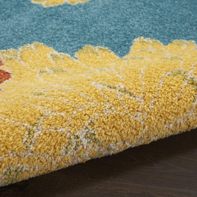 Turquoise Multicolor Floral Synthetic 4' x 6' Rectangular Rug