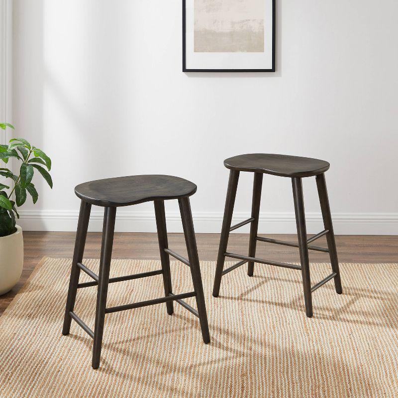 Crosley Maddox 2pc Counter Height Barstool Set Slate: Rubberwood Frame, 24" Seat, Backless Design