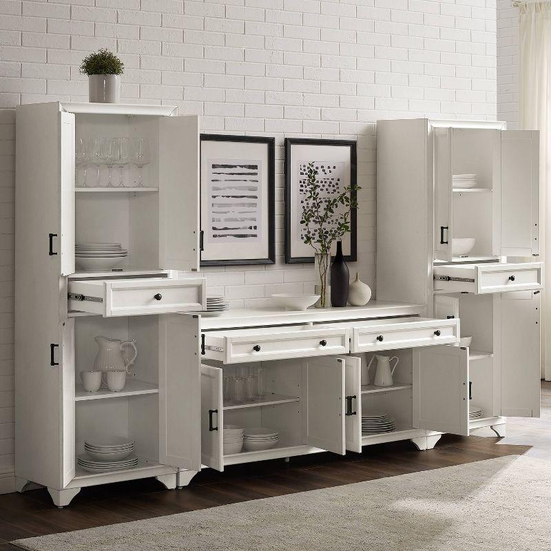 Distressed White 3-Piece Sideboard and Pantry Set with Cabinets