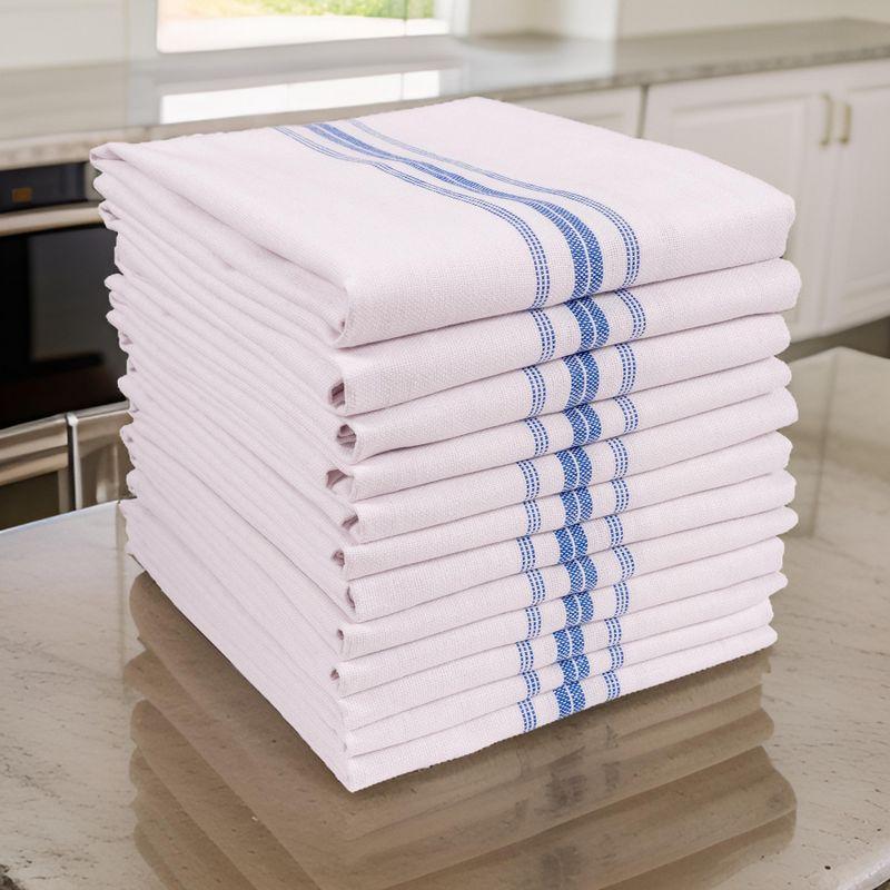 KAF Home Farmhouse Stripe Set Of 12 Kitchen Towels - 15" x 25", In Blue