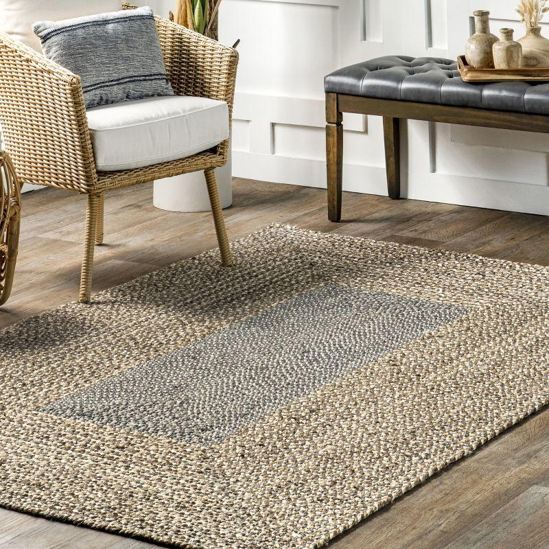Nuloom Draya Solid 6 Round Wool Jute Indoor Area Rug for Dining Room Rug Neutral Rug Living Room Rug Kitchen, Grey/Ivory