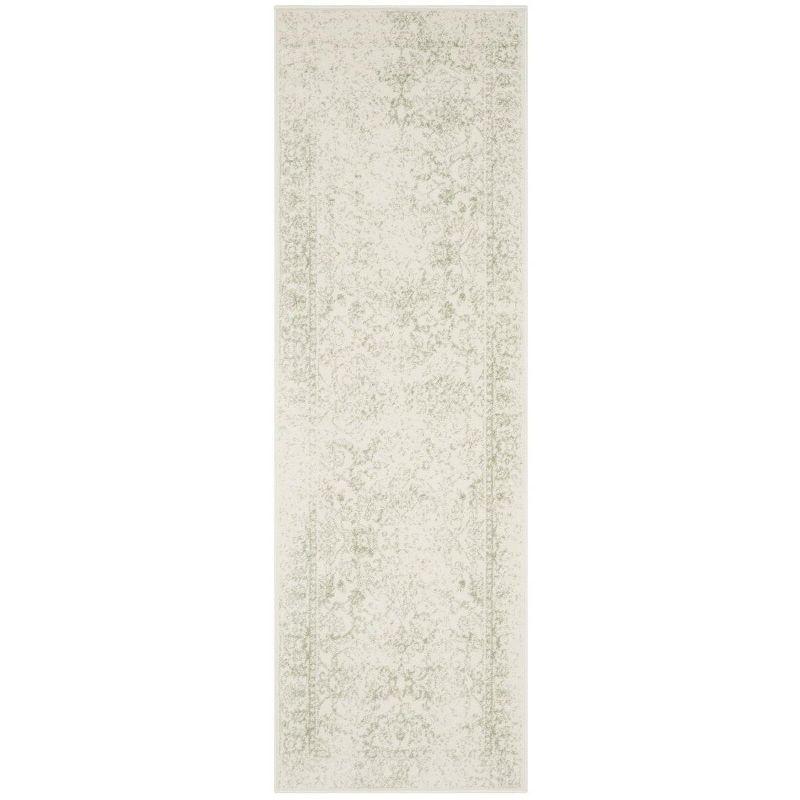 Ivory and Sage Oriental Distressed Runner Rug - Easy Care, 2'1" x 6'