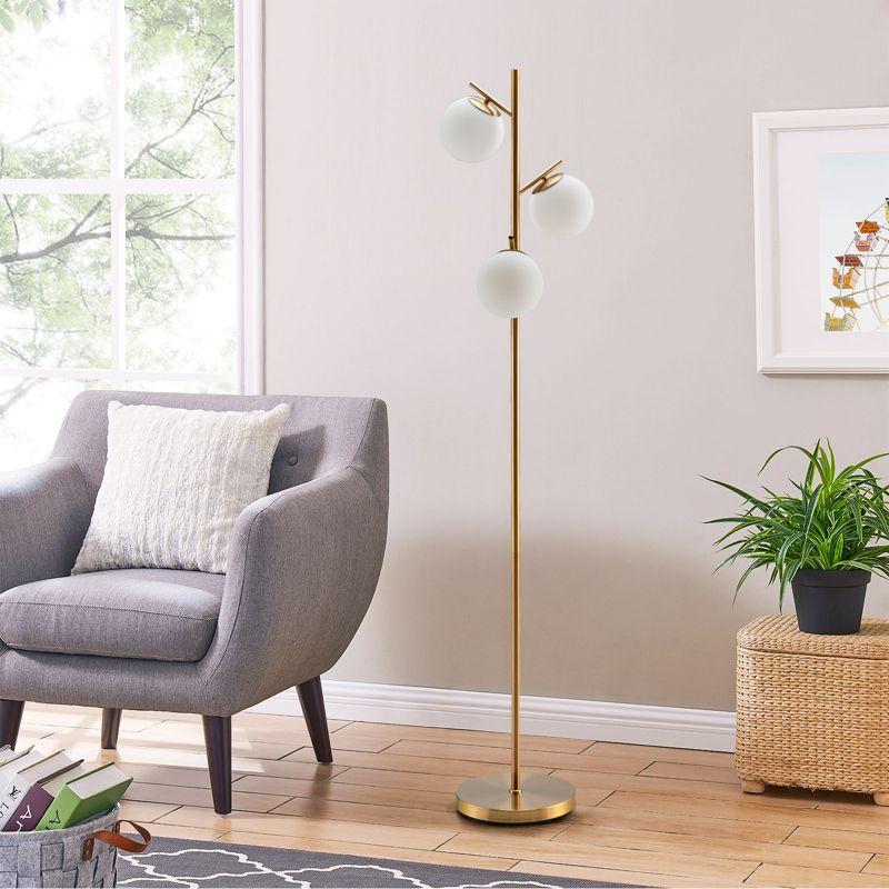 Tangkula Modern 3-Globe Freestanding Floor Lamp with Convenient Foot Switch & 3 E26 Bulb Bases, Sturdy Steel Pole Golden