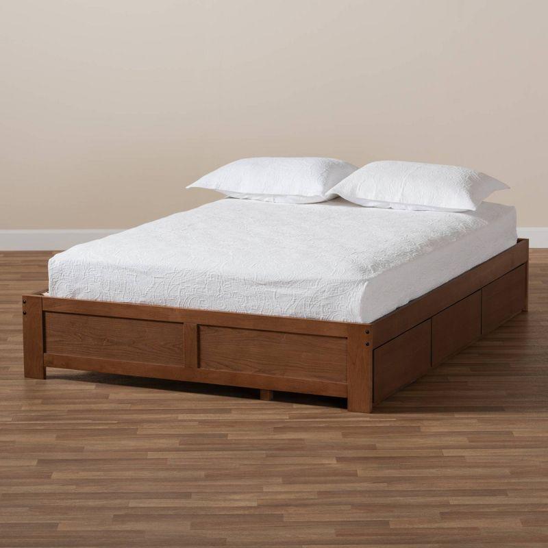Queen Wren 3 Drawer Storage Bed Frame Walnut - Baxton Studio: MDF & Wood Composite, No Box Spring Needed