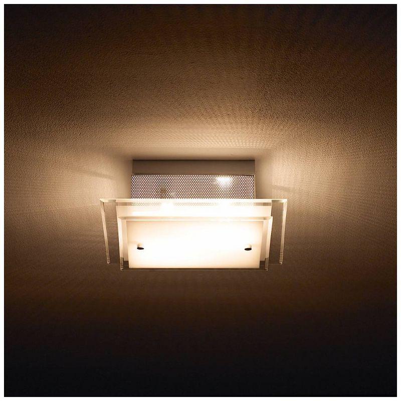 Possini Euro Design Modern Ceiling Light Flush Mount Fixture 11 3/4" Wide Chrome 2-Light Square Frosted Glass White Mesh for Bedroom Living Room House