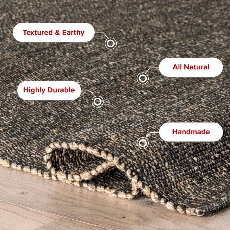 Nuloom 6x9 Elfriede Jute & Cotton Hand Woven Indoor Area Rug, Charcoal, Solid Rustic Farmhouse Style Natural Fiber Bedroom, Living Room,