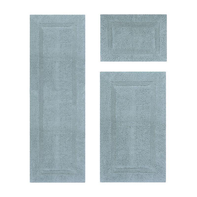 Better Trends Lux 100% Cotton Tufted Solid Reversible Bath Rug Set 3 PC (17" x 24" | 24" x 40" | 20" x 60") - Blue