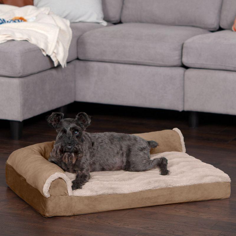 FurHaven Wave Fur and Velvet Orthopedic Deluxe Chaise Lounge Pet Bed