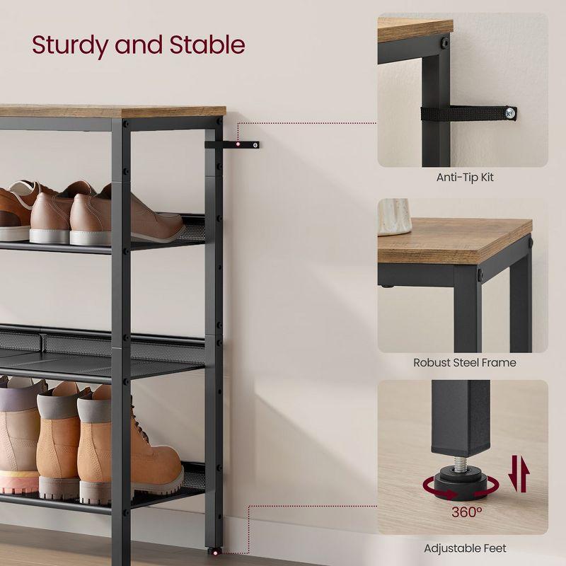 VASAGLE 4 Tier Shoe Rack for Entryway - Holds 12-15 Pairs, Sturdy Wooden Top, Industrial Style