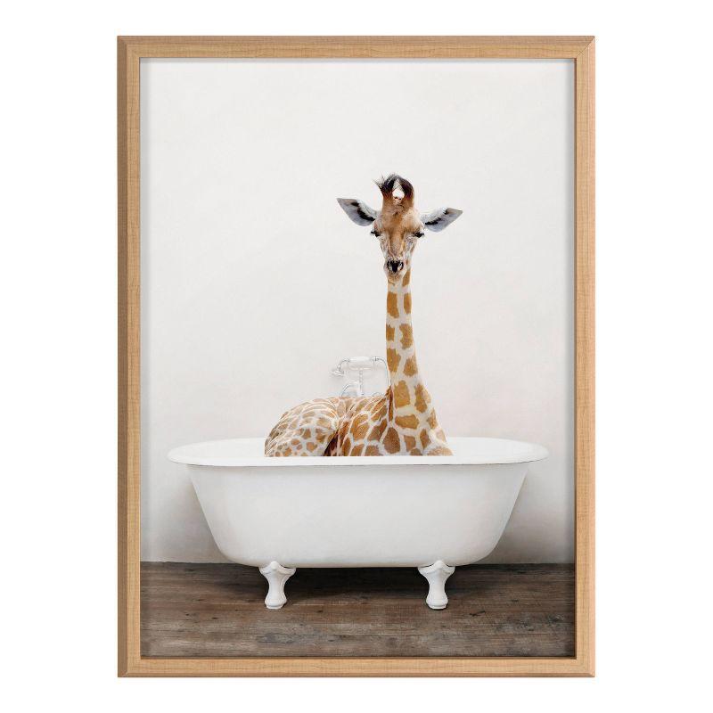 18" x 24" Blake Giraffe 2 in Tub Color Framed Printed Glass by Amy Peterson Art Studio Natural - Kate & Laurel All Things Decor