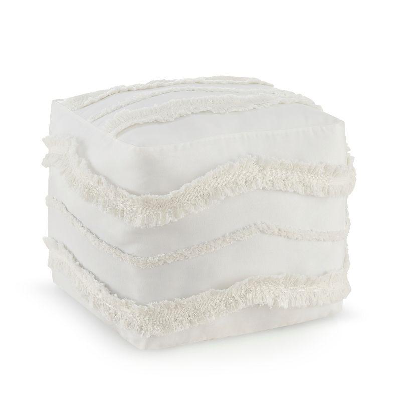 Ivory Canvas Boho Fringe Unstuffed Pouf Cover