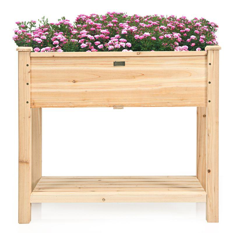 Natural Fir Wood Raised Garden Bed with Bottom Shelf