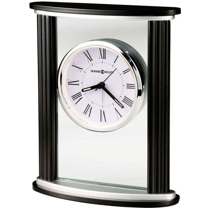 Cambridge Modern & Contemporary Roman Numeral Solid Wood Quartz Movement / Crystal Tabletop Clock with Alarm in Black Satin