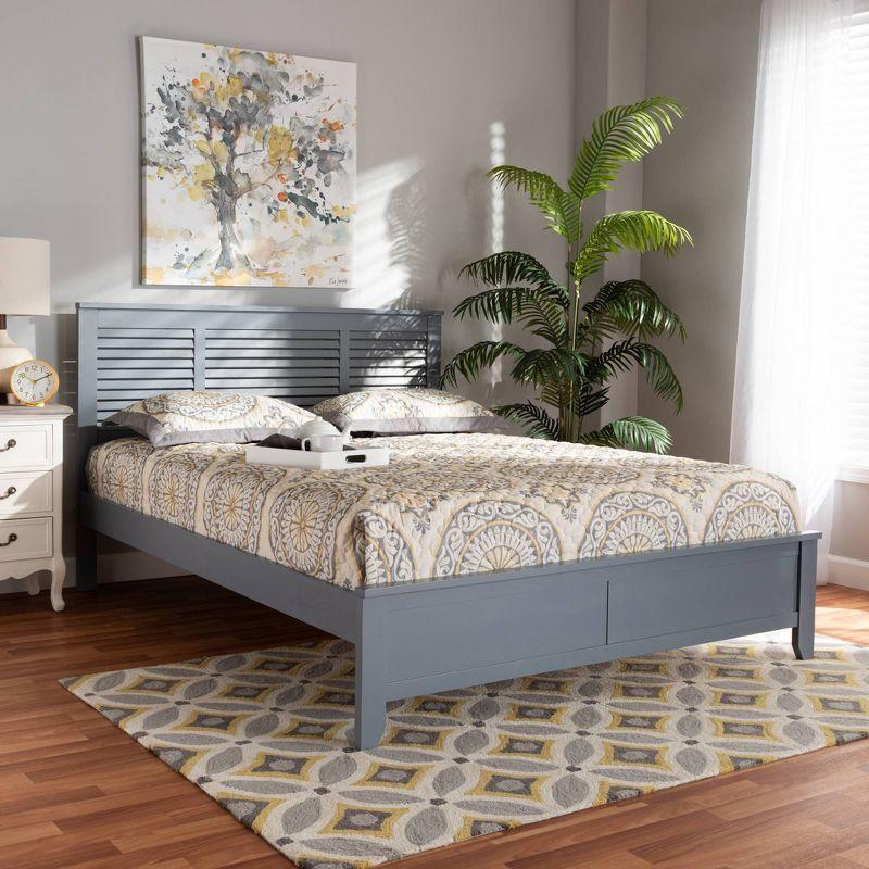 Gray Upholstered Wood Full Platform Bed with Headboard