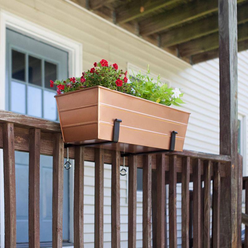 24" Wide Rectangular Flower Box Copper Plated with Clamp Brackets - ACHLA Designs: Outdoor Railing Mount