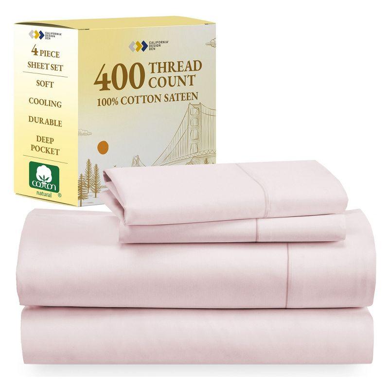 California King Soft Pink Cotton Sateen Sheet Set