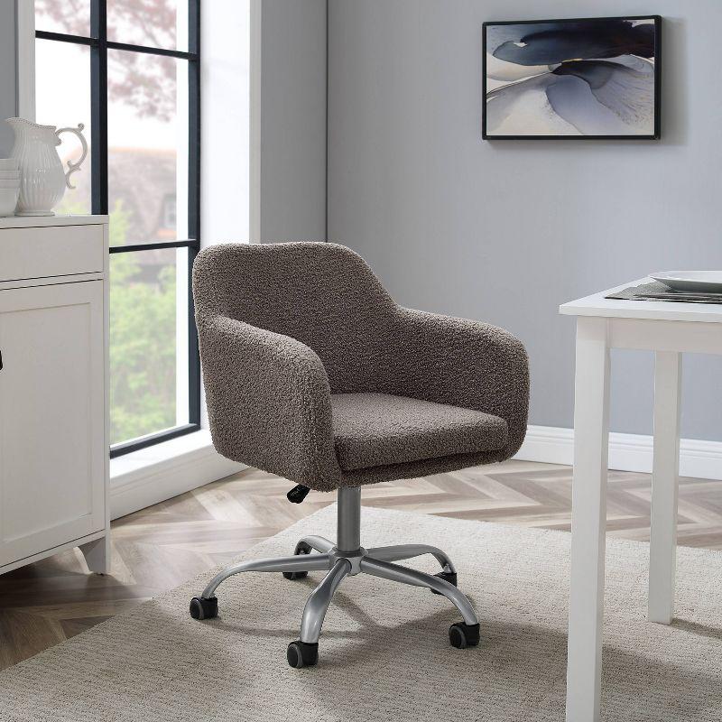 Ergonomic Gray Sherpa Swivel Office Chair with Fixed Arms