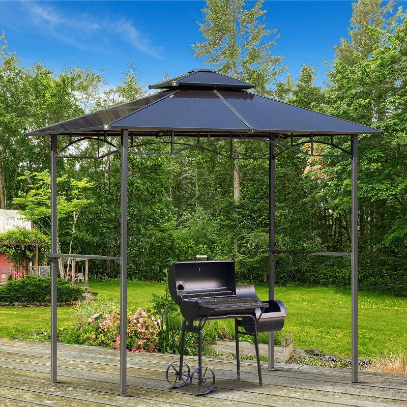 Outsunny 8' x 5' Brown Barbecue Grill Gazebo Tent with Side Shelves