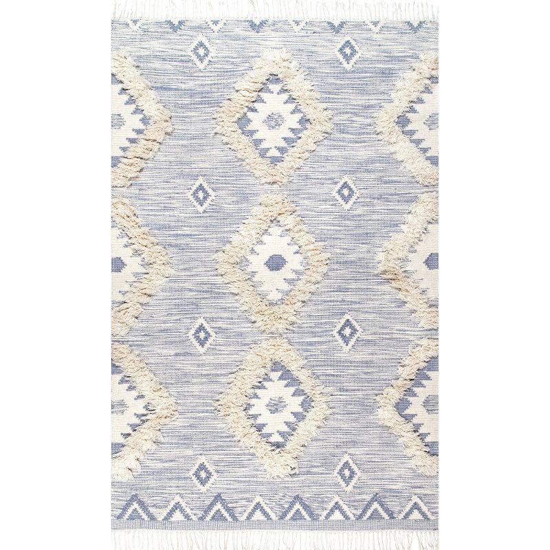 Handmade Braided Tassel Blue Wool 5' x 8' Area Rug