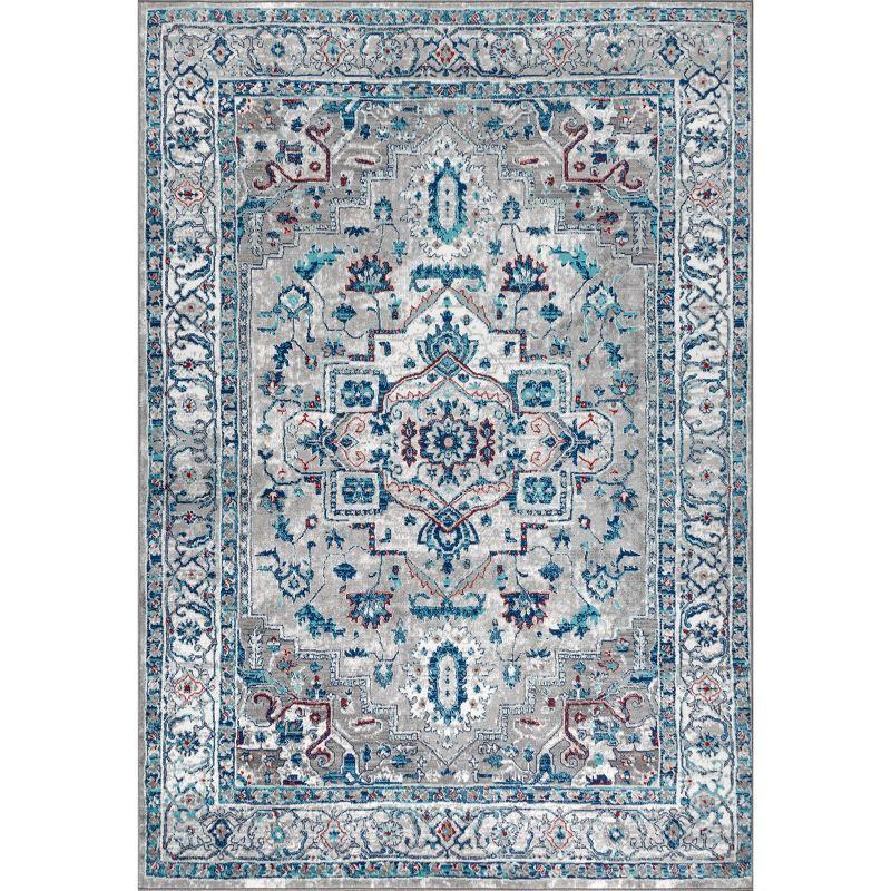 4'x6' Modern Persian Vintage Medallion Area Rug, Light Grey/Blue - JONATHAN Y