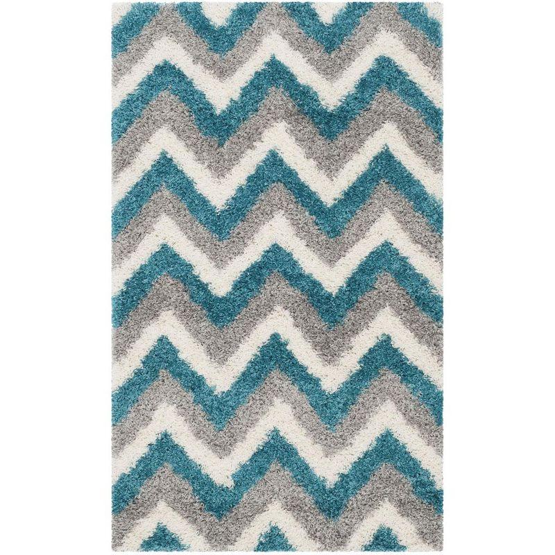 Blue and Ivory Chevron Shag Kids Area Rug