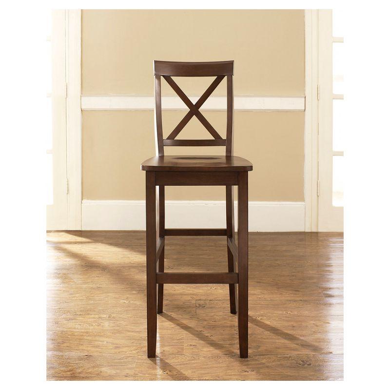 Crosley Set of 2 30" X-Back Barstools Mahogany: Traditional Farmhouse Design, Rubberwood Frame, Footrest